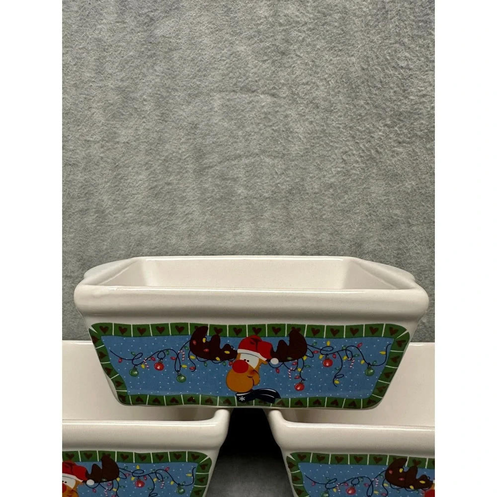 Set‎ of 3 Ceramic Loaf Dishes Christmas Reindeer Oven Microwave Dishwasher Safe